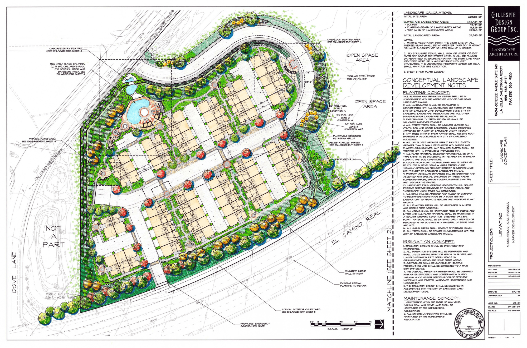 Color Landscape Plan (La Costa).pdf A beige sign reading "Hacienda Professional Center" stands in front of a two-story office building with palm trees and landscaped grounds under a clear blue sky.