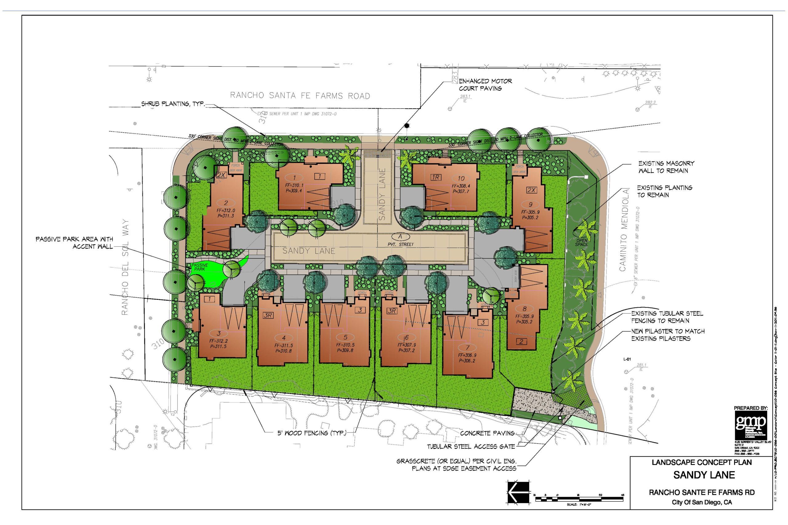 Sandy Lane Landscape Plan (colored) A map of a mixed-use development.